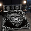Gothic Skull Duvet Cover Set, 3-Piece Polyester Bedding with Baroque Digital Print and Two Pillowcases for Twin Twin XL Full Queen and King Beds