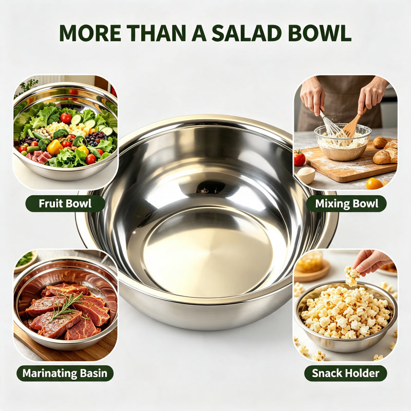 16-inch Stainless Steel Mixing Bowl, Rust-proof Large Salad Bowl, Vegetable And Fruit Washing Basin, Dishwashing Basin, Pet Basin, Laundry Basin, Durable Kitchenware Multi-purpose Basin, Easy to Clean, Thanksgiving, Christmas Gift