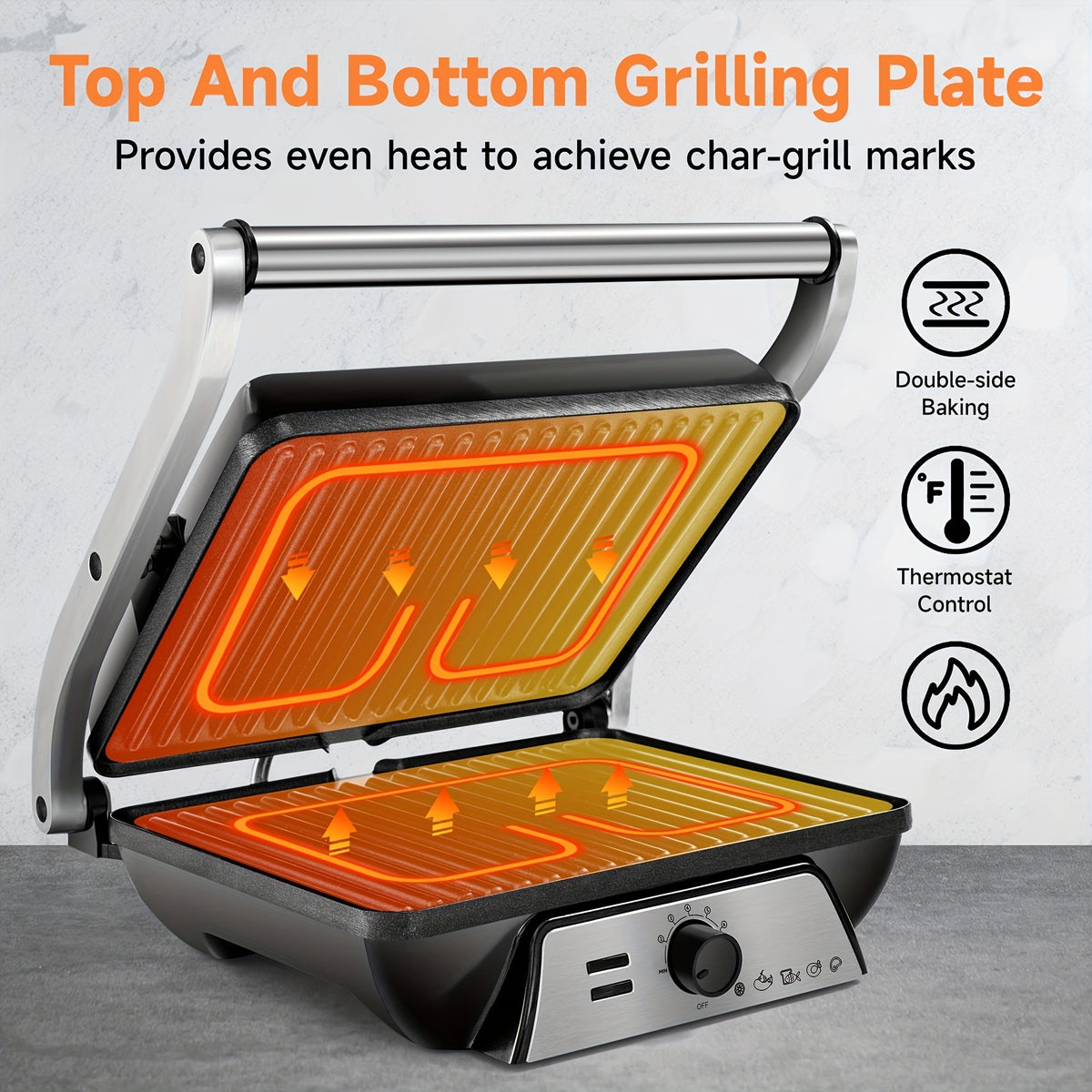 3-in-1 Electric Indoor Grill - Panini Press With Non-Stick Cooking Plates, Opens 180-Degree Gourmet Sandwich Maker, Floating Hinge Fits All Foods, Panini Press Grill With Grease Tray