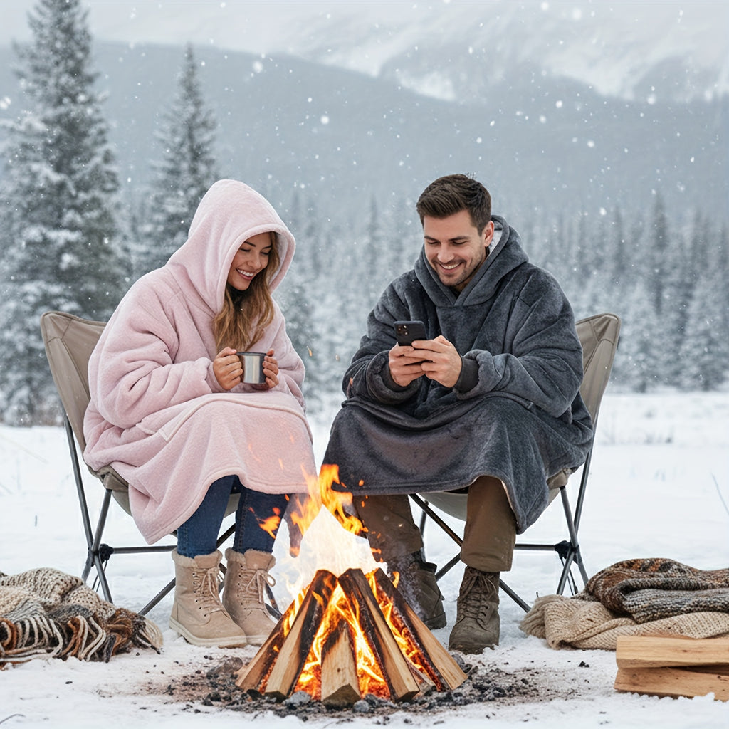 1pc Ultra-Soft Reversible Sherpa Fleece Hoodie Blanket With Kangaroo Pocket - Cozy Wearable Snuggle Sweatshirt, Machine Washable, Perfect New Year Gift, Valentine'S Day Gift TV Nights, And Outdoor Activities, Good For Christmas Present