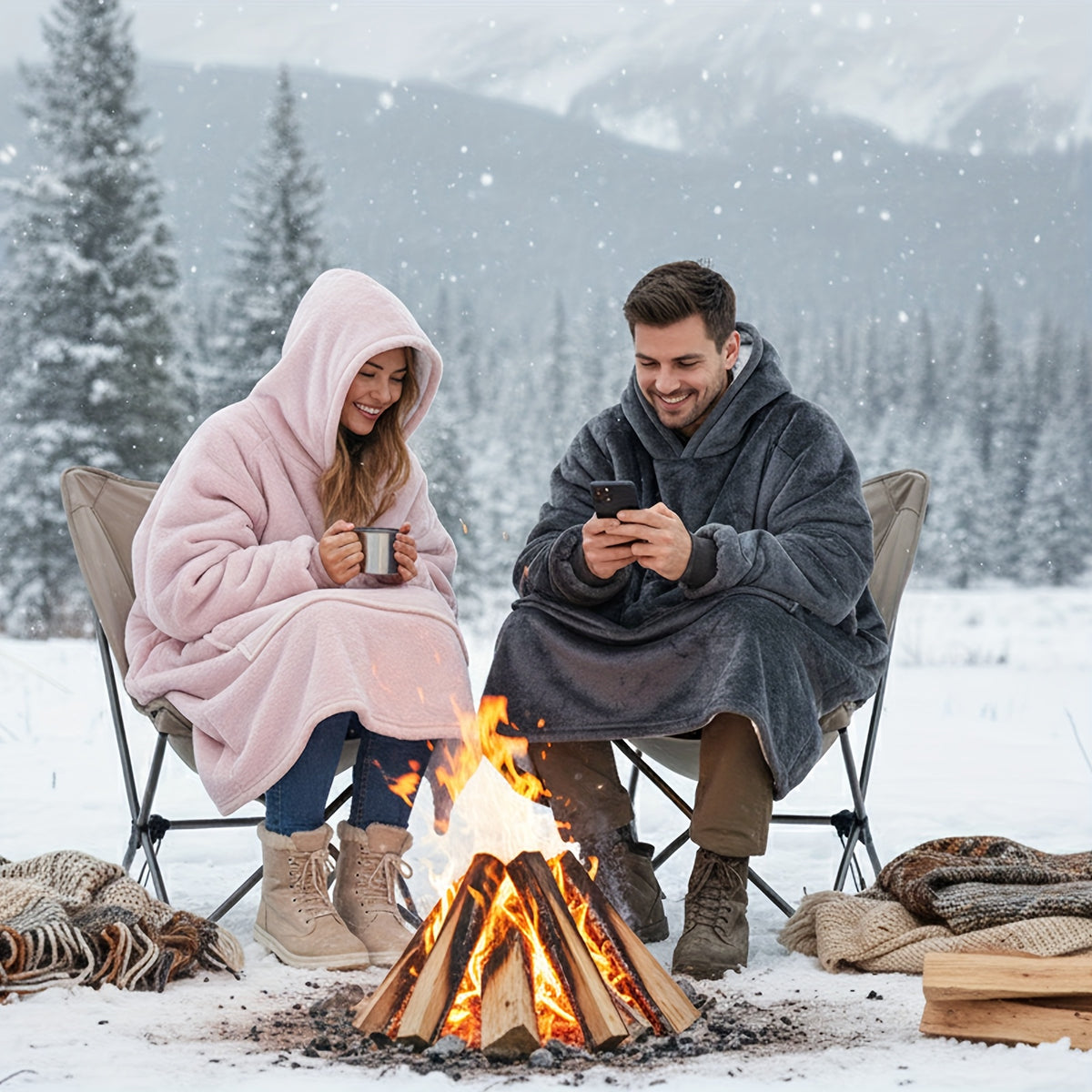 1pc Ultra-Soft Reversible Sherpa Fleece Hoodie Blanket With Kangaroo Pocket - Cozy Wearable Snuggle Sweatshirt, Machine Washable, Perfect New Year Gift, Valentine'S Day Gift TV Nights, And Outdoor Activities, Good For Christmas Present