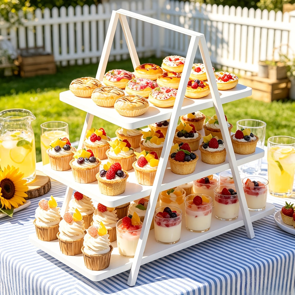 Cupcake Display Stand, Old-Fashioned Wood 3-Layer Dessert Shelf, Dessert Table Display Kit, Paper Cup Cake Shelf 50 Cupcakes, Kitchen Accessories, Suitable for Family Parties, Wedding, Halloween, Local Warehouse