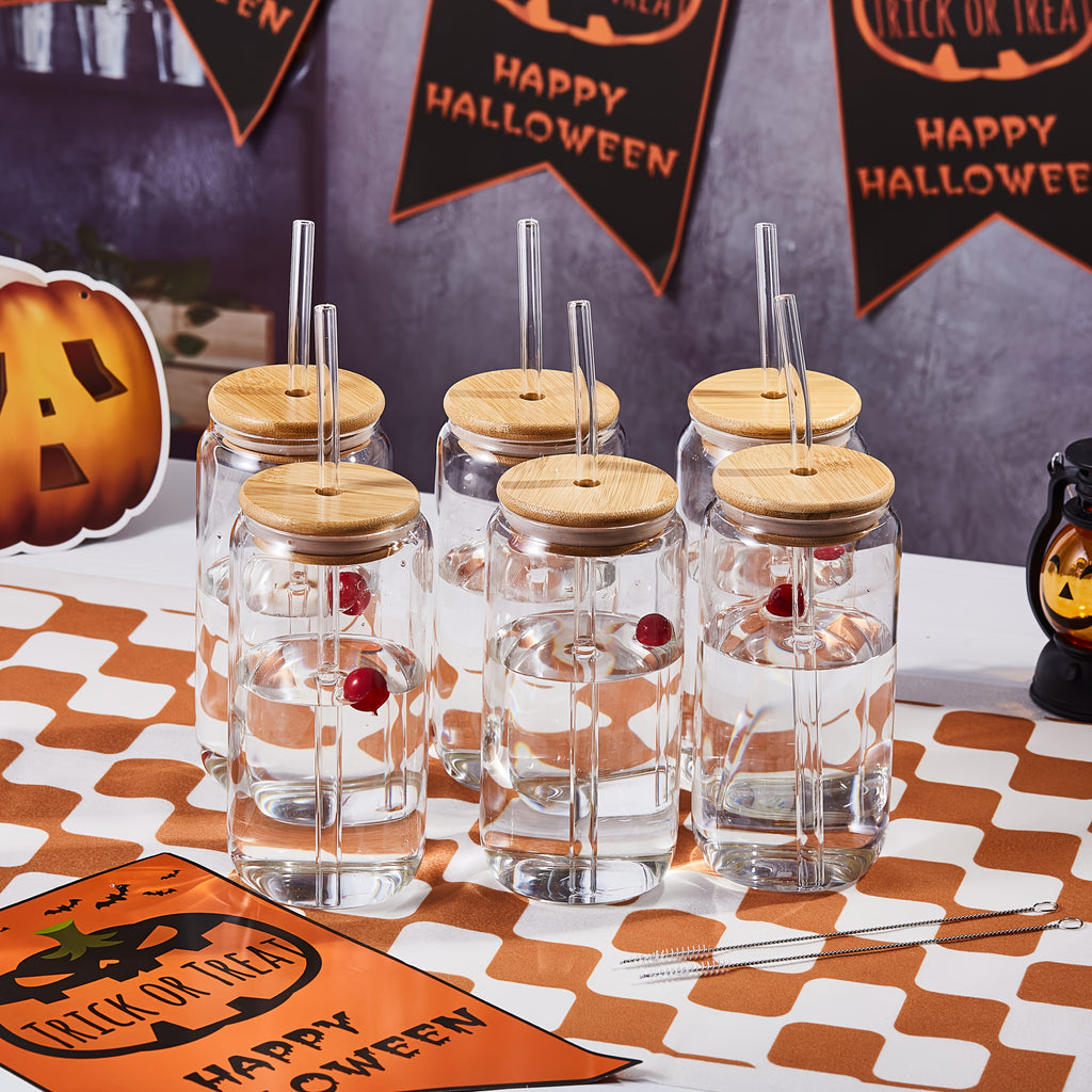 4/6pcs, 18.6oz/550ml, Including Lid, Straw, Straw Brush Glass Cup Set. The Elegant Shape Of The Drinking Cup Is An Ideal Gift, And The Can Shaped Glass Cup Is Suitable for Any Beverage And Occasion