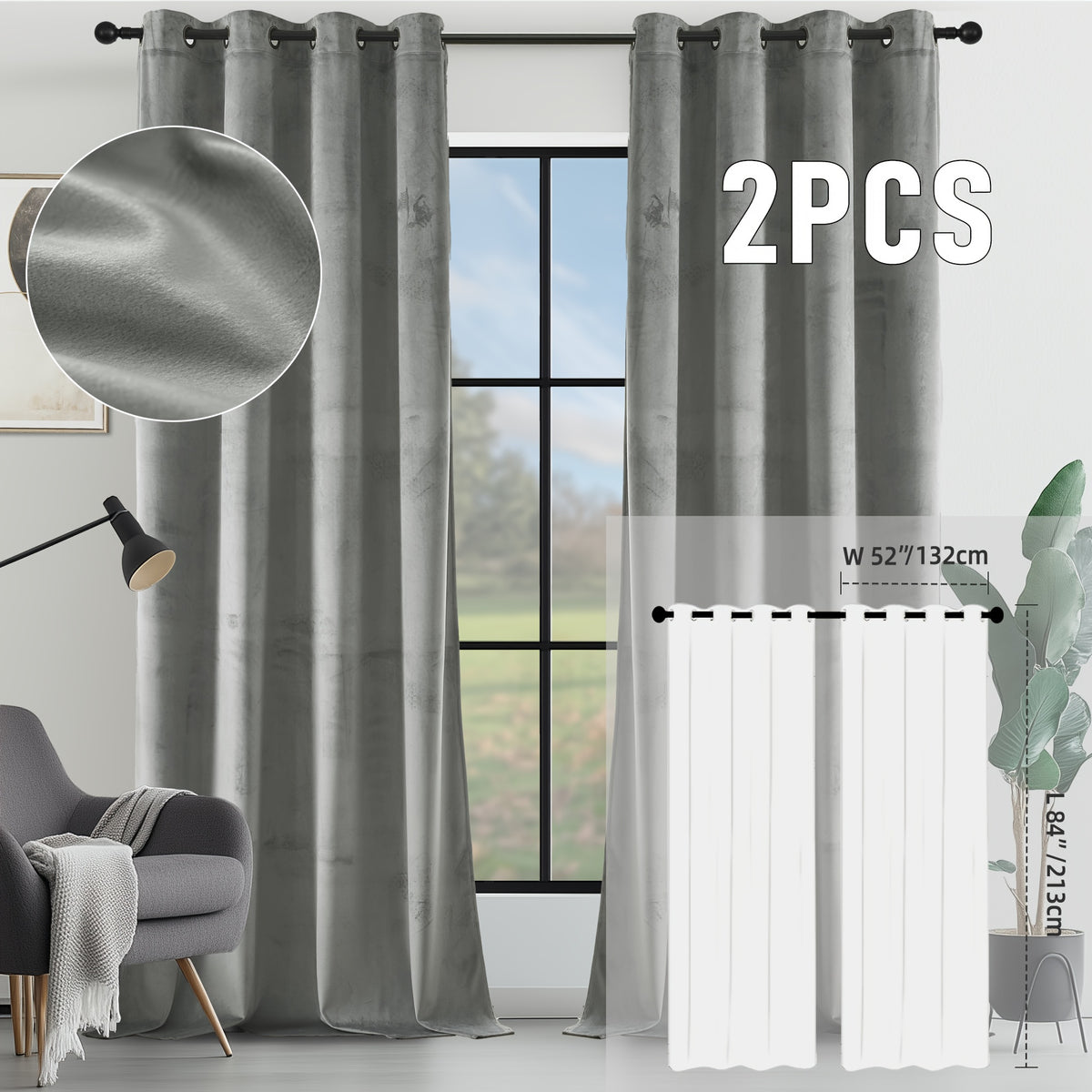 2pcs Velvet Room Darkening Curtains | Vintage Soundproof and Thermal Insulated, Elegant Soft Velvet Grommet Top Curtains for Living Room and Bedroom, Unlined, Solid Color, Fashionable Valentine'S Day Décor