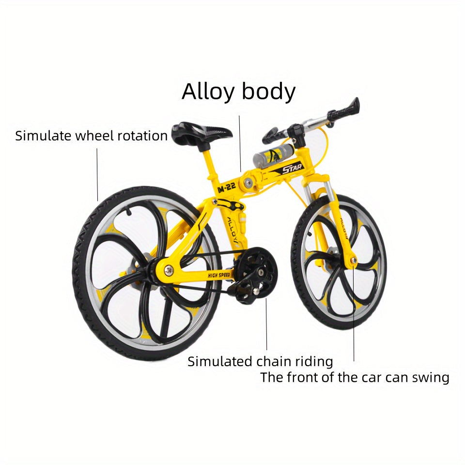Miniature Mountain Bike Model, 1:8 Scale Foldable Alloy Bicycle in Red Yellow or Blue for Collector Displays, Office Desk Decor and Cycling Gifts
