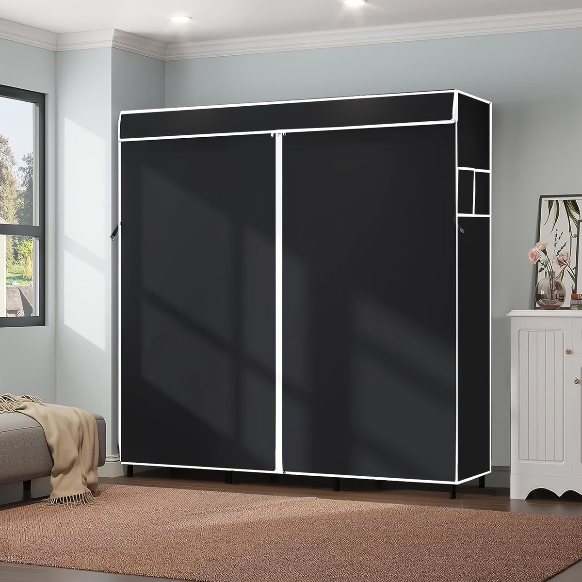 Portable Closet Storage Organizer Clothes Wardrobe Shoe Clothing Rack Shelf Dustproof Non-woven Fabric, Portable Closets