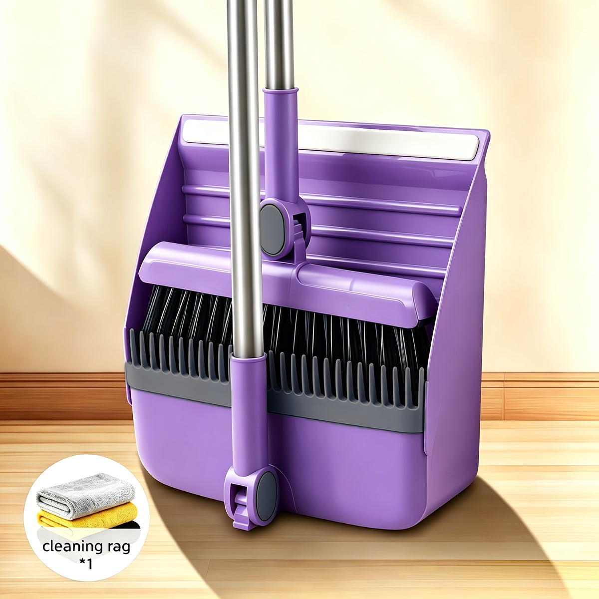 3-in-1 Upright Broom And Dustpan Combo, Long Handle Floor Sweeping Brush Set With Comb Teeth Dustpan, Garbage Bag Holder, Indoor Outdoor Cleaning Kit For Kitchen, Balcony, Patio, Garage, Party Cleanup