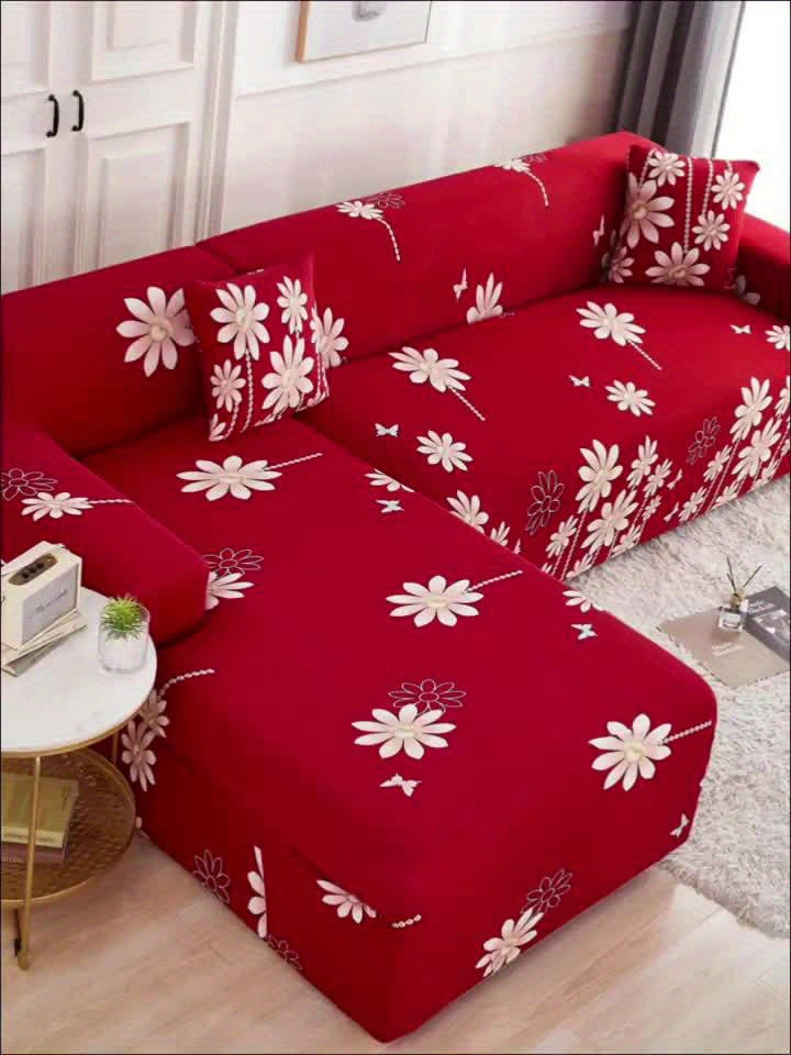 Modern Stretch Full-Size Sofa Cover - High-Stretch Polyester Blend, Non-Slip & Machine Washable, Digital Print Telescopic Fit for 1-4 Seater Sofas, Home & Office Dual-Use, Contemporary Style, Furniture Protector, Floral Pattern, Snug Elastic, Furniture Sl
