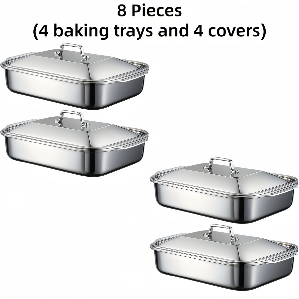 2/4/6/8pcs Extra Large Heavy Duty Stainless Steel Baking Pans with Lids - Non-Stick, Thick Rectangular Oven Trays for Desserts, Bread, And Seafood - Perfect for Bbqs, Buffet Serving Trays