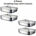 Covered Stainless Steel Baking Pans, 16.1-Inch Deep Rectangular Oven Trays with Handled Lids for Bread, Desserts, Seafood and Buffet Serving, 2 to 8 Piece Options