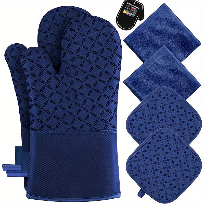 6pcs Oven Mitts And Pot Holders/ 1 Pair Oven Mitts, Kitchen Oven Glove High Heat Resistant Oven Mitts And Potholder With Non-Slip Surface For Cooking, Mother'S Day Gift