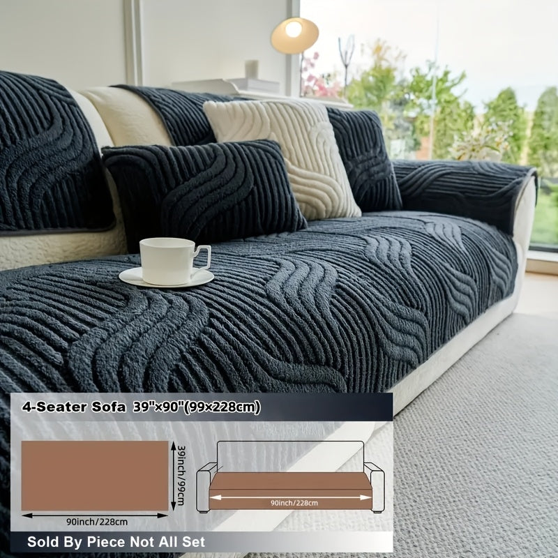 1pc Pet Friendly Sofa Cover, Dog Friendly Non Slip Furniture Protector, Fox Tail Patterned & Solid Color Shu Velveteen Plush Sofa Cushion, All Season Short Plush Sectional Sofa Cover for Living Room Bedroom Office