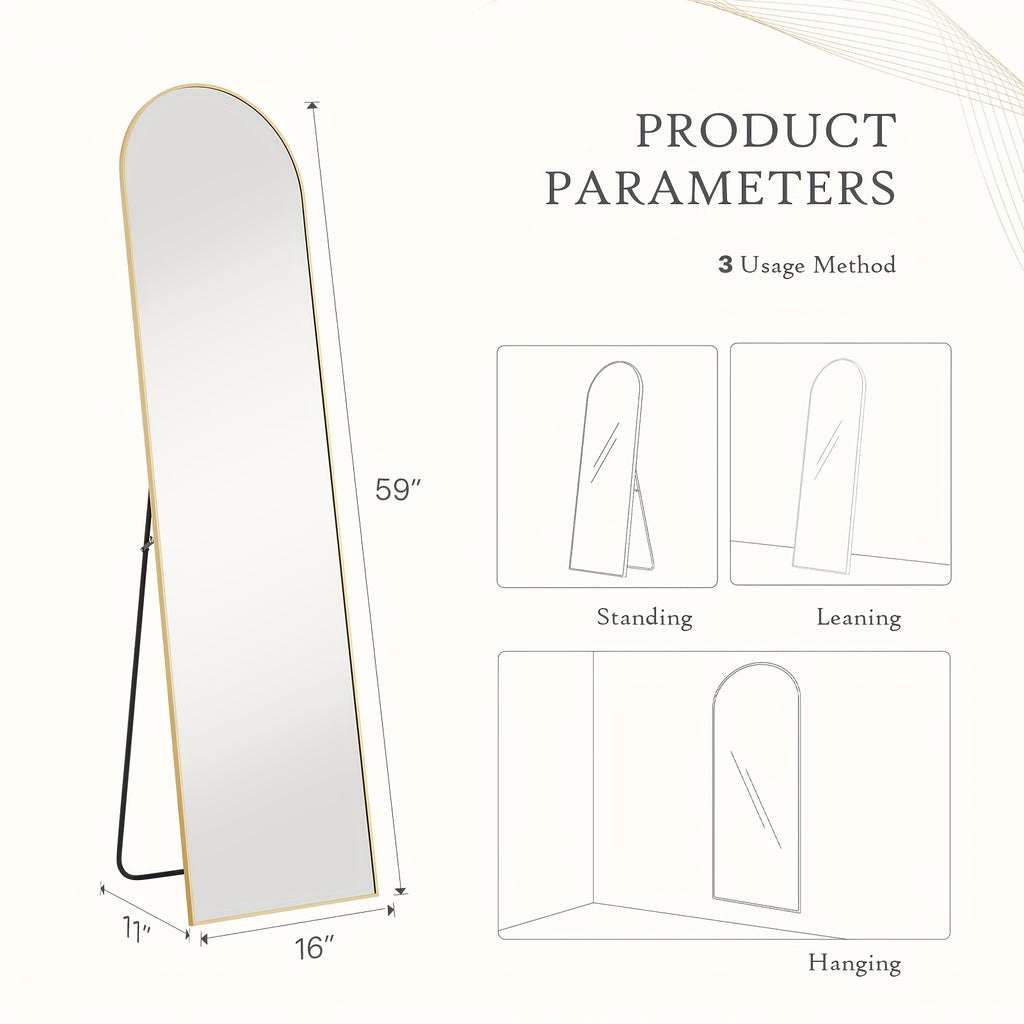 Full Length Floor Mount Mirror-Aluminum Alloy Frame-Arch Mirror Full Length HD-Full Body Mirror-for Bedroom or Living Room