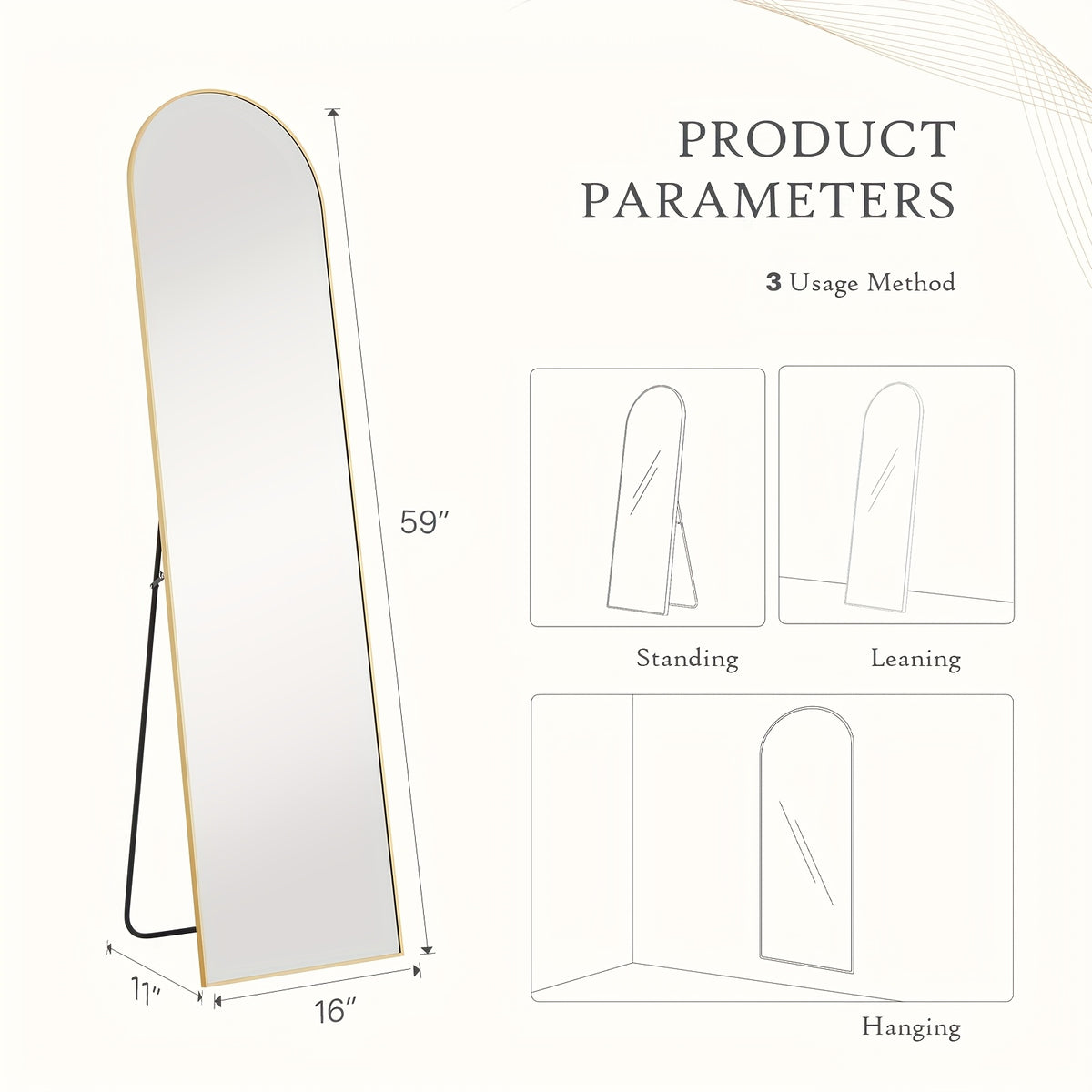 Full Length Floor Mount Mirror-Aluminum Alloy Frame-Arch Mirror Full Length HD-Full Body Mirror-for Bedroom or Living Room