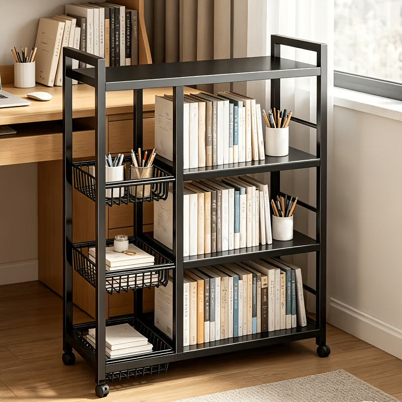 1pc Movable Storage Rack, Adjustable Kitchen Shelf with Baskets, Kitchen Organizer And Storage, Metal Shelf Rack with Wheels, Suitable for Garage, Pantry, Bathroom, Closet, Warm House Gift, New Home, Standing Shelf, Utility Racks