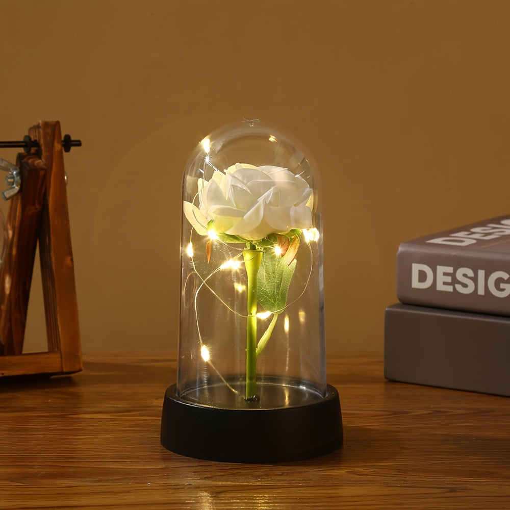 Immortal Flower Artificial Rose Dome Cover Glow Home Ornaments Decorative Valentine'S Day Gift Birthday Gift