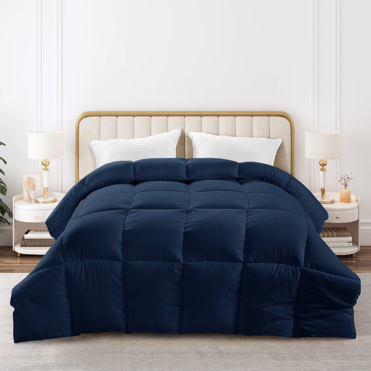 Lux Decor Comforter - All Season Quilt Comforter For Summer Sleeping With Corner Tabs - Soft, Breathable Versatile Bedding & Bedroom Decor - Luxurious Box Stitching