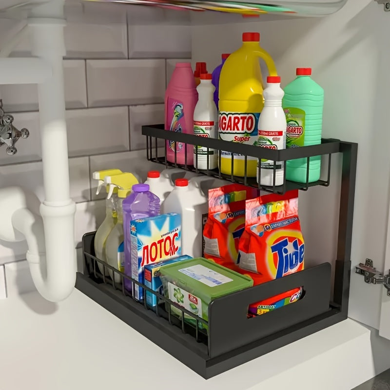 1/2pcs Kitchen Organizers And Storage, Kitchen Accessories, Utility Racks, Under Sink Organizer, Pull Out Cabinet Organizer, 2 Tier Slide Out Sink Shelf, Cabinet Storage Shelves, Under Sink Storage for Kitchen Bathroom Cabinet, Local Warehouse