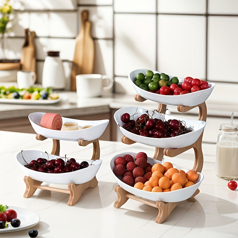[Bamboo Wood Stand] A Creative Two-Tier/Three-Tier Kitchen Fruit Basket, Large-Capacity Layered Fruit Basket, European-Style Dried Fruit Tray, Bamboo Wood Stand, Household Snack Plate, Candy Tray, Fruit Basket