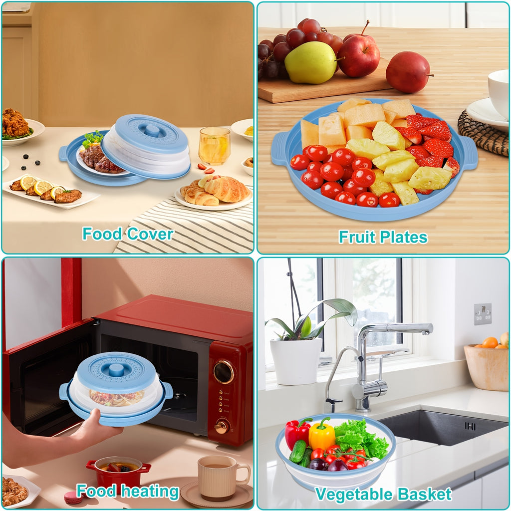 2026 New Microwave Food Splash Guard & Base Mat - 10.5" Foldable Ventilated Cover with Anti-Scalding & Thickening Design, Durable Plastic & Silicone for Kitchen & Dining Room Safety