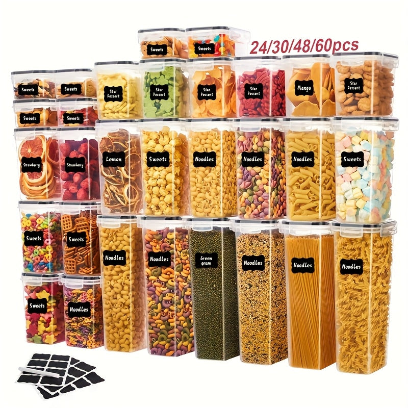 24/30/48/60PCS Airtight RV Stove And Range with Lids - Perfect for Organizing And Storing Kitchen Food Pantries, Grain, Auto Supplies, Accessories, Interior Parts And Accessories, Kitchenware, Kitchen Appliances (12/15/24/30 Lids + Containers).
