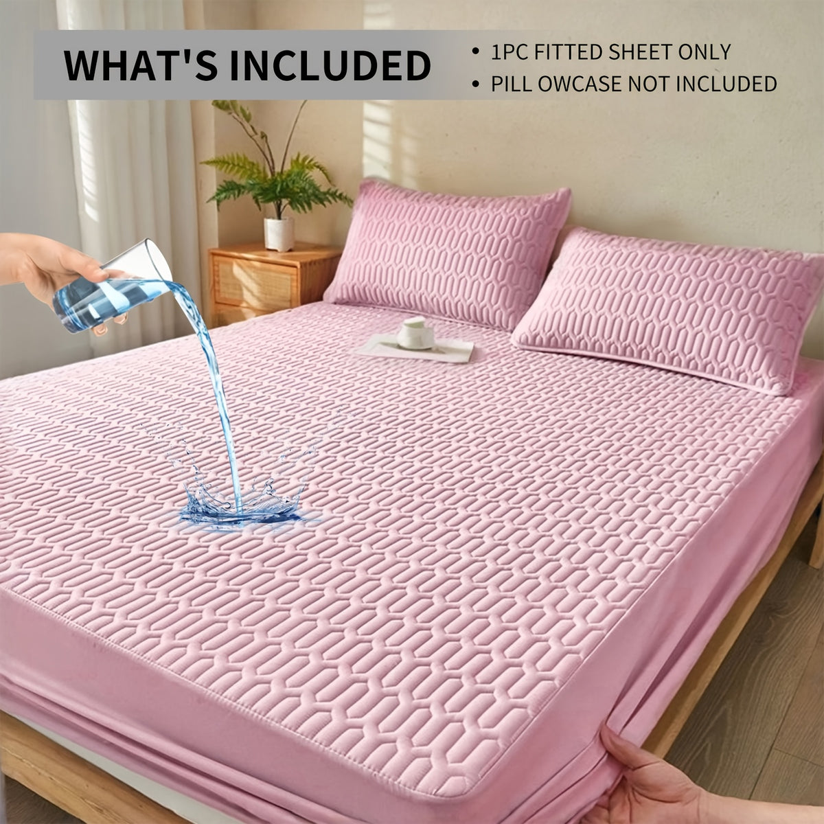 Single-Piece Waterproof Mattress Protector - Full Coverage Non-Slip Mattress Cover, 11.8-inch Thickened Fitted Cover for Twin/Full/Queen/King Beds, Available In Black/White/Grey/Blue/Pink, And Other Solid Colors(Excluding Pillowcase)
