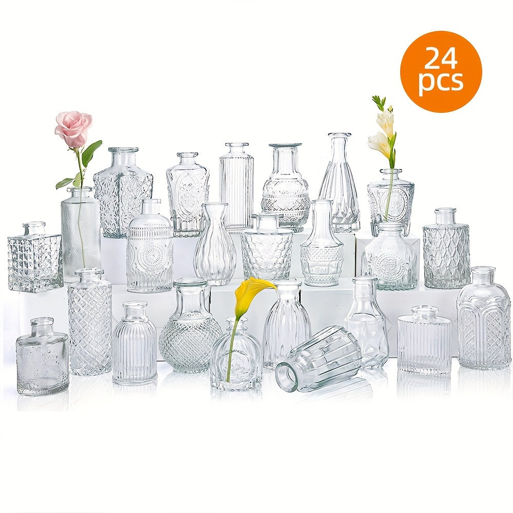 12/24/64pcs Glass Bud Vases In Bulk, Small Vases for Centerpieces, Flower Vases for Rustic Wedding Home Table Decorations Banquet Party Festival Wedding Home Restaurant Table Decor, Aesthetic Room Deco, for Halloween And Christmas
