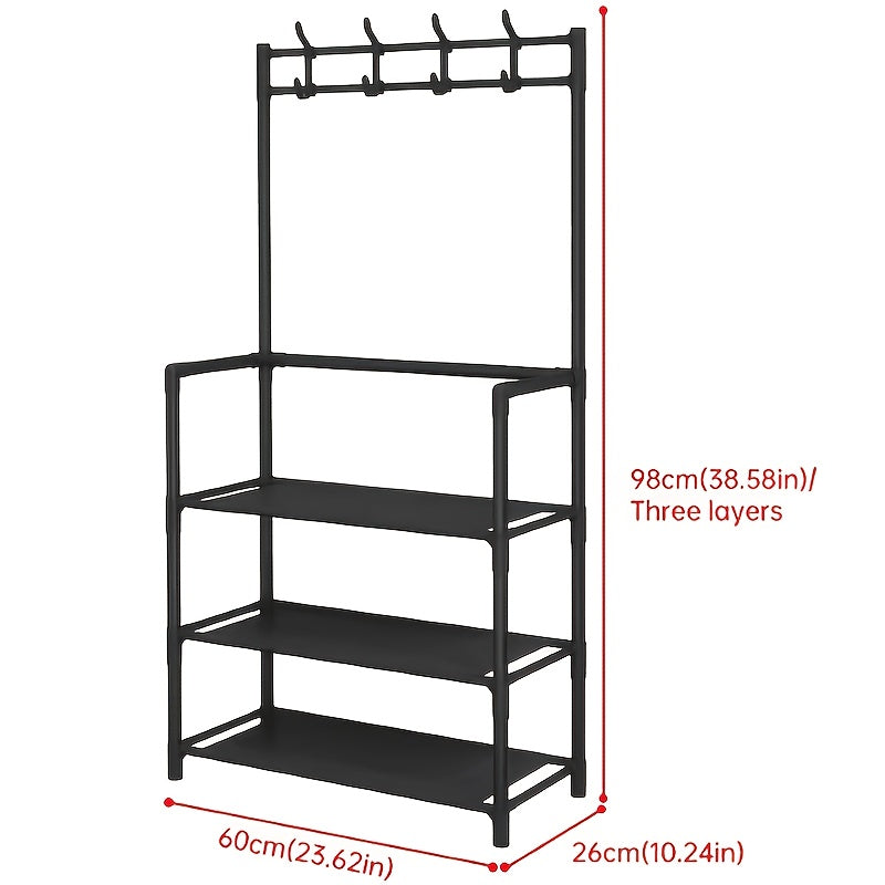 Multifunctional 5-Tier to 3-Tier Shoe Rack, Freestanding Shoe Organizer, Shoe Storage And Organizer, Shelves, with Multi-Layer Storage And 8pcs Double Hooks, Suitable for Living Room, Bedroom, Entrance