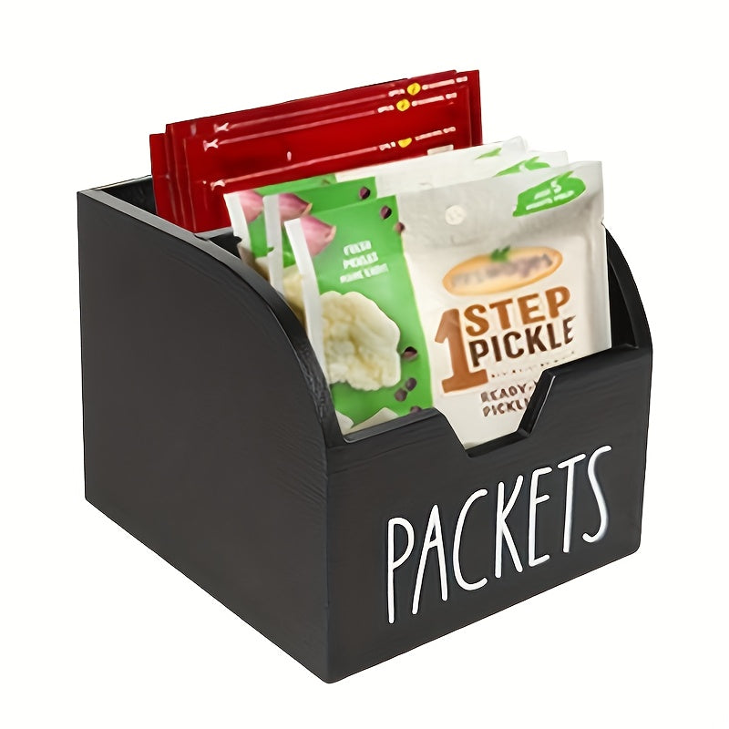 Rustic Wood Spice Box Decorative Organizer With Dividers - Large Capacity Farmhouse Style Kitchen Storage For Countertops & Cabinets, Bold Lettering Design & Window ViewAccess, High-Quality Spice Packet Holder, Spice Racks For Kitchen, Materials