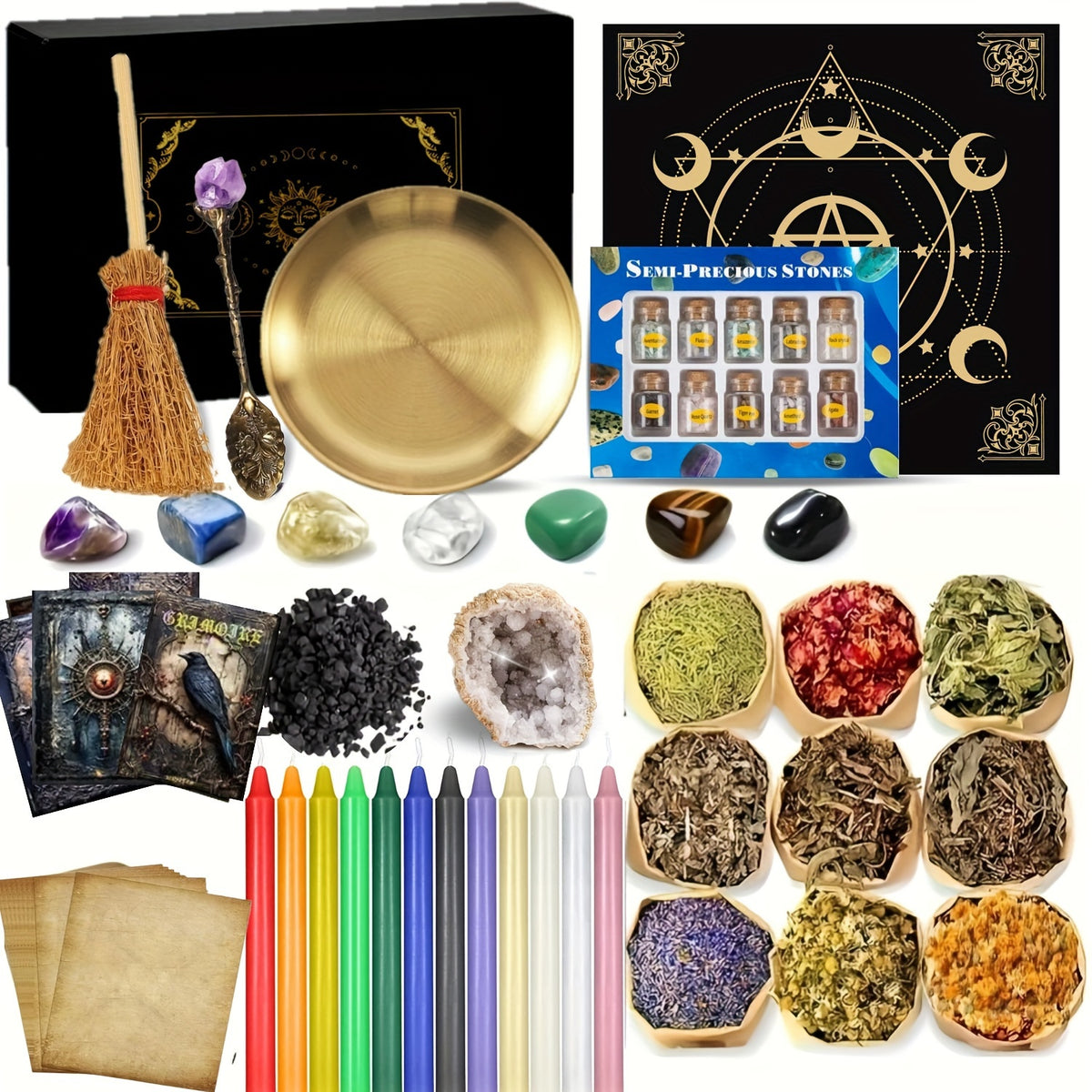 94/130/Large Witchcraft Supplies Kit for Spells, Witch Box Includes Pink Candles, Wiccan Supplies And Tools, Beginner Witchcraft Kit for Pagan Rituals Halloween