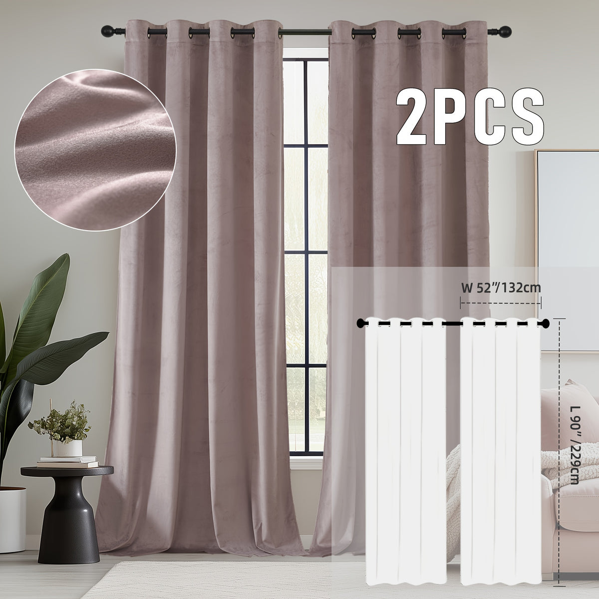 2pcs Velvet Room Darkening Curtains | Vintage Soundproof and Thermal Insulated, Elegant Soft Velvet Grommet Top Curtains for Living Room and Bedroom, Unlined, Solid Color, Fashionable Valentine'S Day Décor