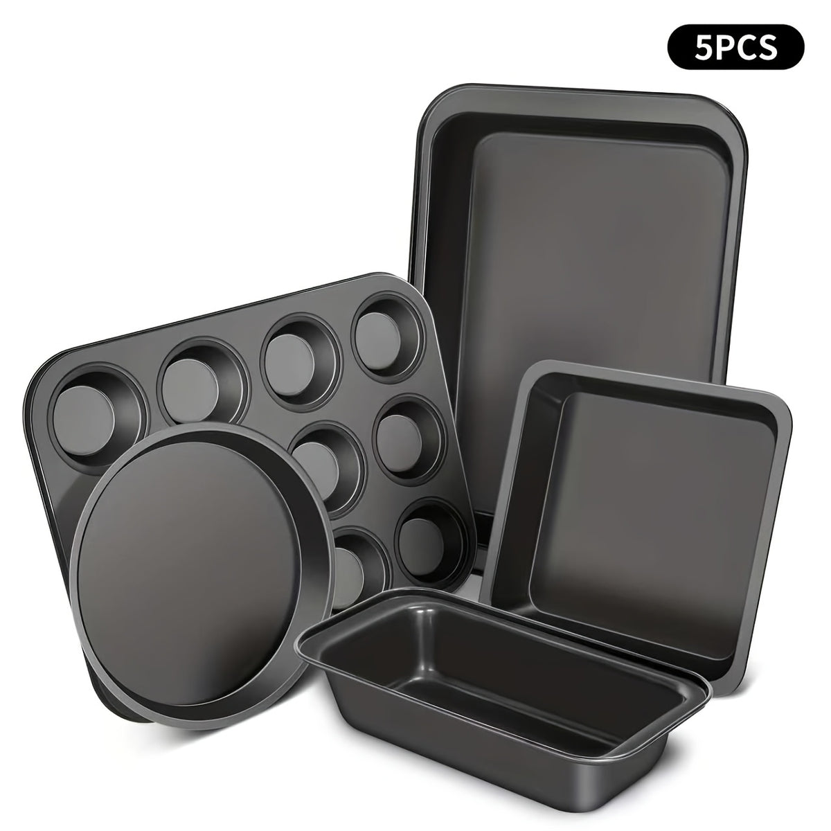 Stackable Nonstick Bakeware, Space-Saving Baking Pan Collection with 2, 5 or 10-Piece Options in Black or Golden for Cakes, Cookies and Home Baking
