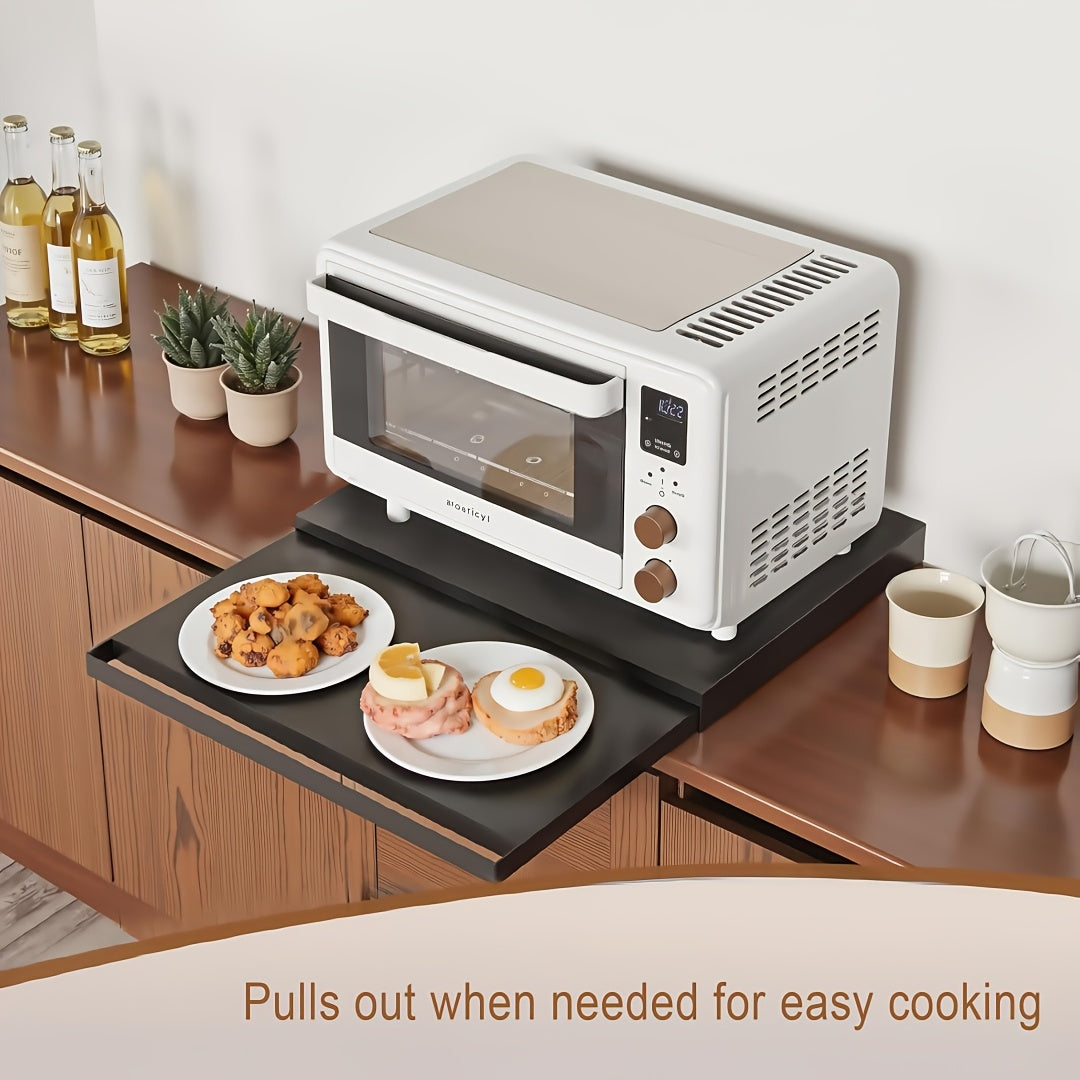 1/2-Pieces Adjustable Metal Pull-Out Rack Organizer - Space-Saving Shelf for Microwave, Oven, Air Fryer & Rice Cooker | Countertop Storage with Hanging Shelf & Drawer Storage, for Coffee Station & Kitchen Appliances (Black/White)