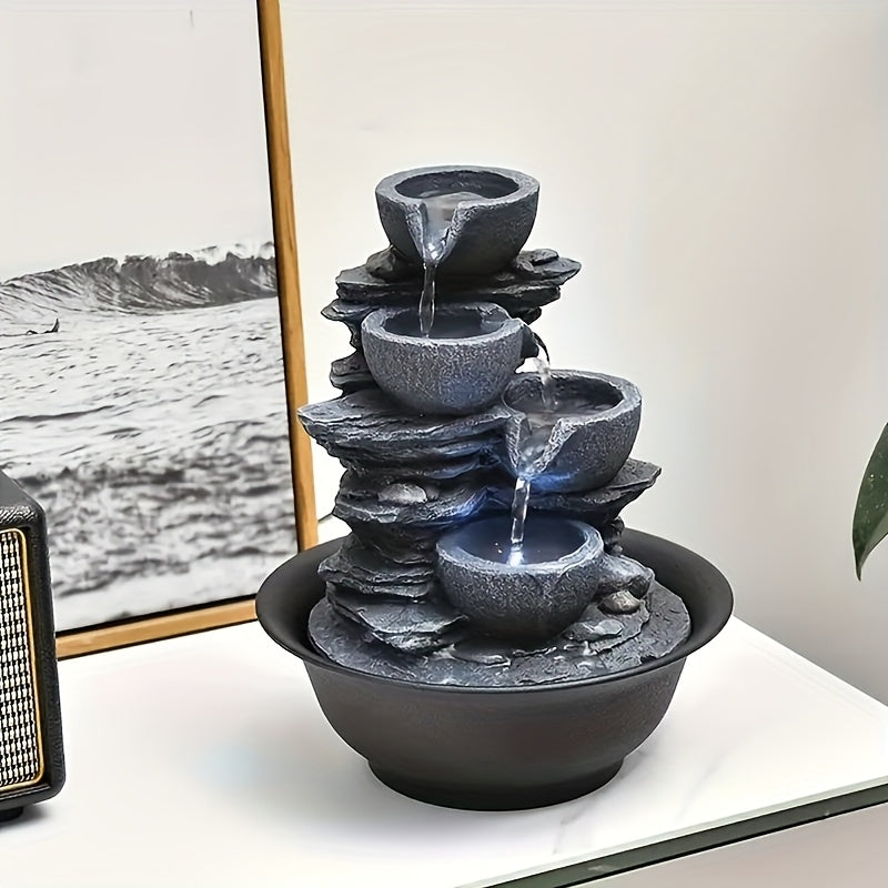 1pc Resin Tabletop Fountain, Indoor Waterfall Fountains with LED Light - Plug, Realistic Rock Design for Soothing Ambiance in Bedrooms, Living Rooms, Offices Or Meditation Spaces