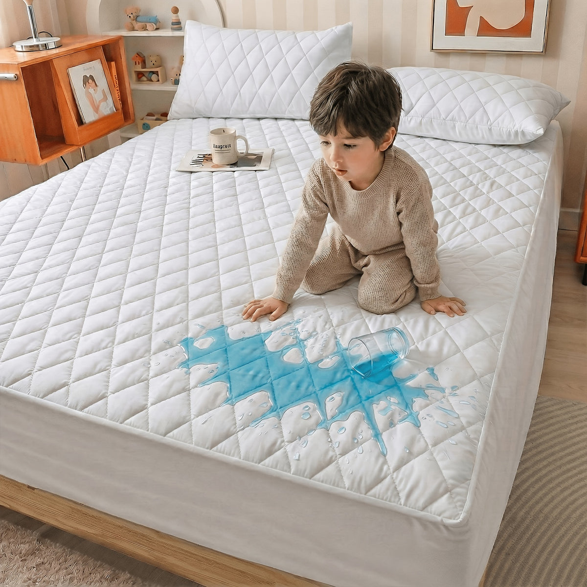 1pc Modern Waterproof Non-Slip Kids & Children Mattress Protector, Solid Color Quilted Bed Cover with 9-15 Inches Deep Pocket, Effective Barrier & Breathable Bedding, Ideal for Bedroom, Guest Room And Hotel, Available In Random Colors(No Pillowcases)