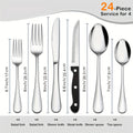 Silverware Set with Steak Knives, 24 or 48 Piece Mirror-Polished Stainless Steel Flatware in Black or Silver for 4 or 8 People, Home and Holiday Dining