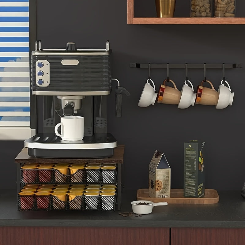 Counter Coffee Pod Holder, K Cup Storage Drawer Holder, K Cup Capsule Storage Pod Storage Box, Coffee Site Capsule Storage With Sliding Basket, Brown