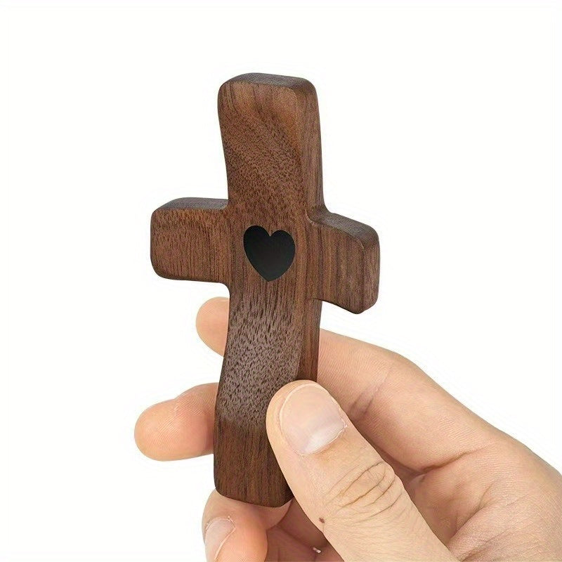 20pcs Black Walnut Thumb Crosses - Handcrafted Natural Wood Religious Hand Ornaments for Christmas, Easter, Thanksgiving, Indoor Home & Office Decor, Religious Christmas Decorations, Simple Elegant Design, Detailed Carving