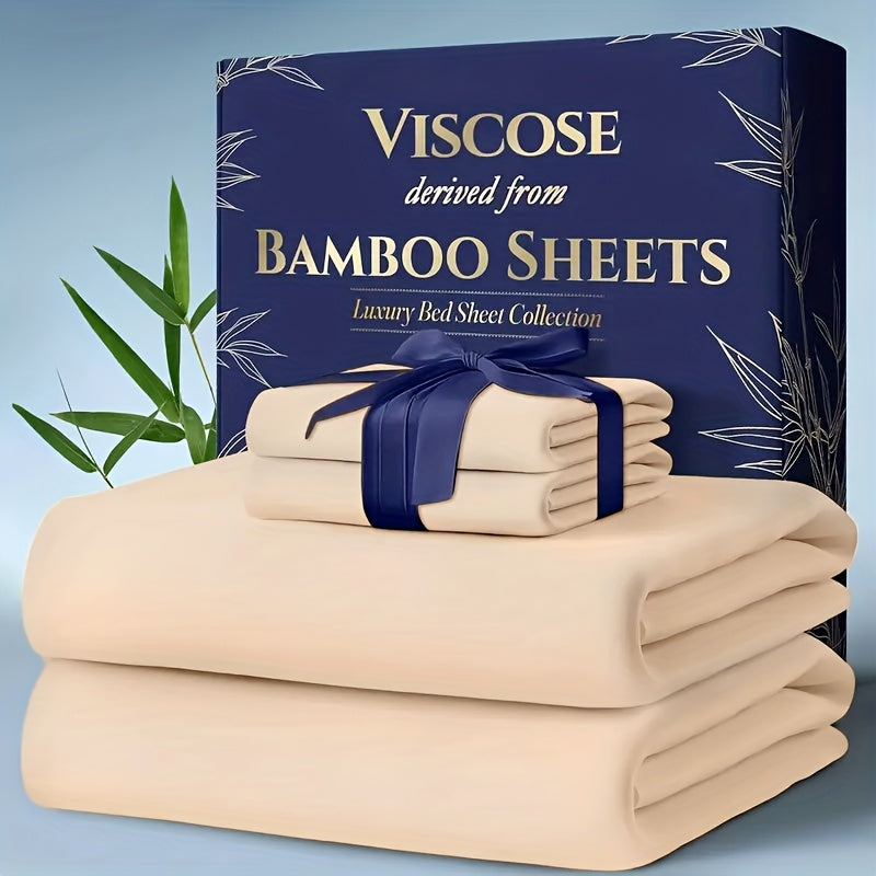 Extra Deep Pocket Bamboo Sheets - 4/6pcs Breathable & Cooling Bamboo Bed Sheet Set, Hotel Luxury Fitted Sheet Set, Soft Wrinkle-Free for Extra Deep Mattresses, Room Decor, Twin/Full/Queen/King Size Sheet & Pillowcase Sets