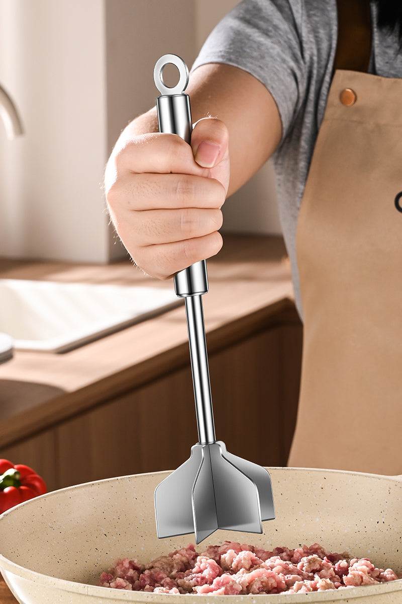 [Stainless Steel Meat Chopper] Meat Chopper 304 Stainless Steel Meat Chopper - With 6 Curved Blades, Heat Resistant Burger Meat Grinder, Non-Stick Mixing Chopper, Ground Beef Mashers, Potato Mashers Tools, Heavy Duty Food Grade Mixer Utensil for Home Meal