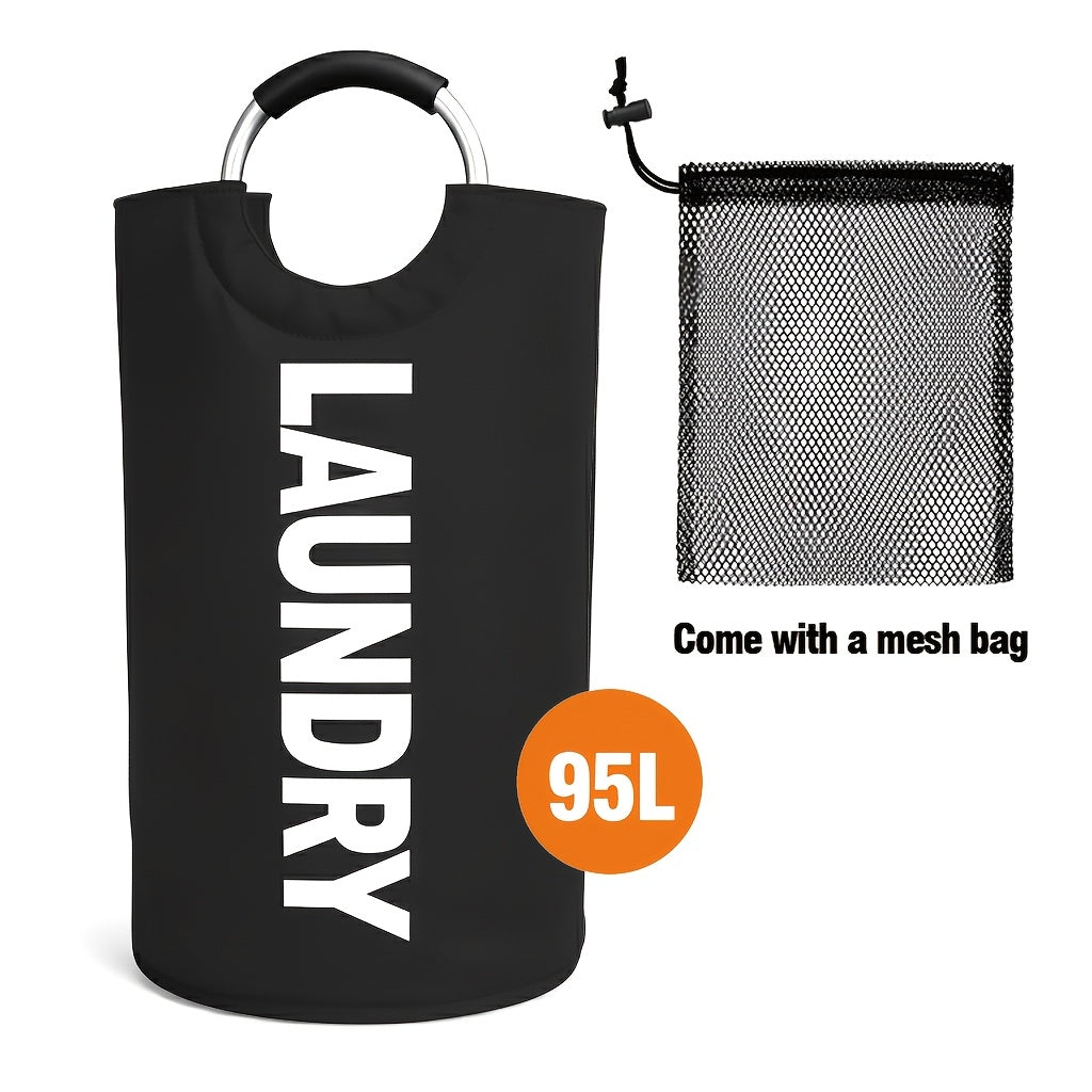 Extra Large Foldable Laundry Basket Hamper Bag (Aluminum Full Loop Handle) - Tall Collapsible Fabric Clothes Bin for Bedroom, Bathroom, College Dorm Storage, Closet Organization & Washing (Space-Saving Design), Laundry Baskets