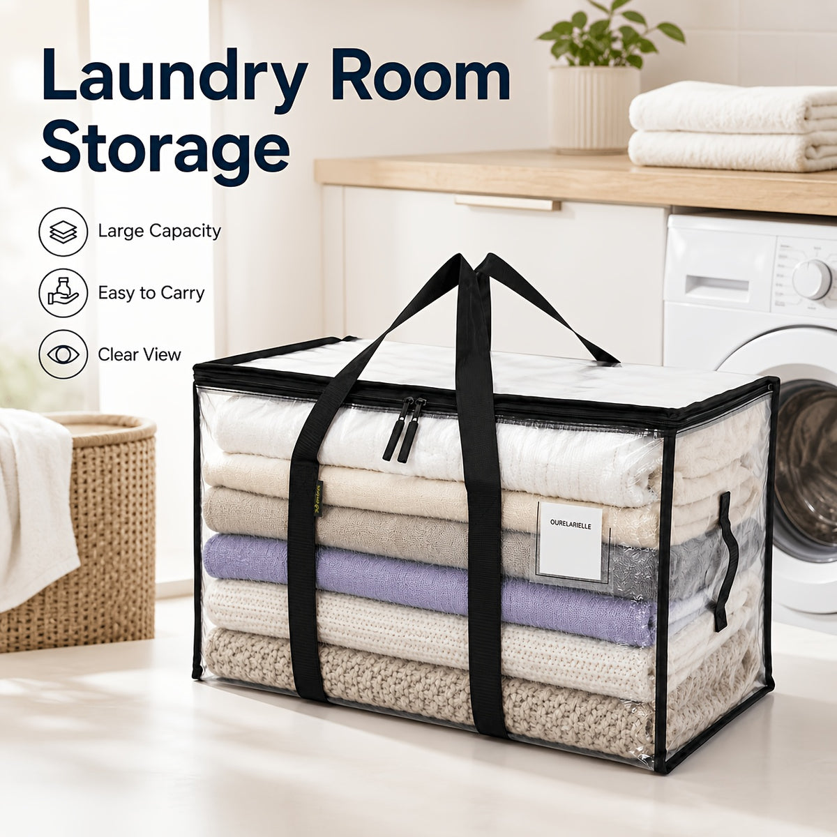 6pcs Heavy-Duty Moving Bags with Reinforced Handle - Oversized Storage Totes, Snap-Close Lid & Plastic Suitable for Clothes, Quilts,, Moving Supplies - Space Saver Bags