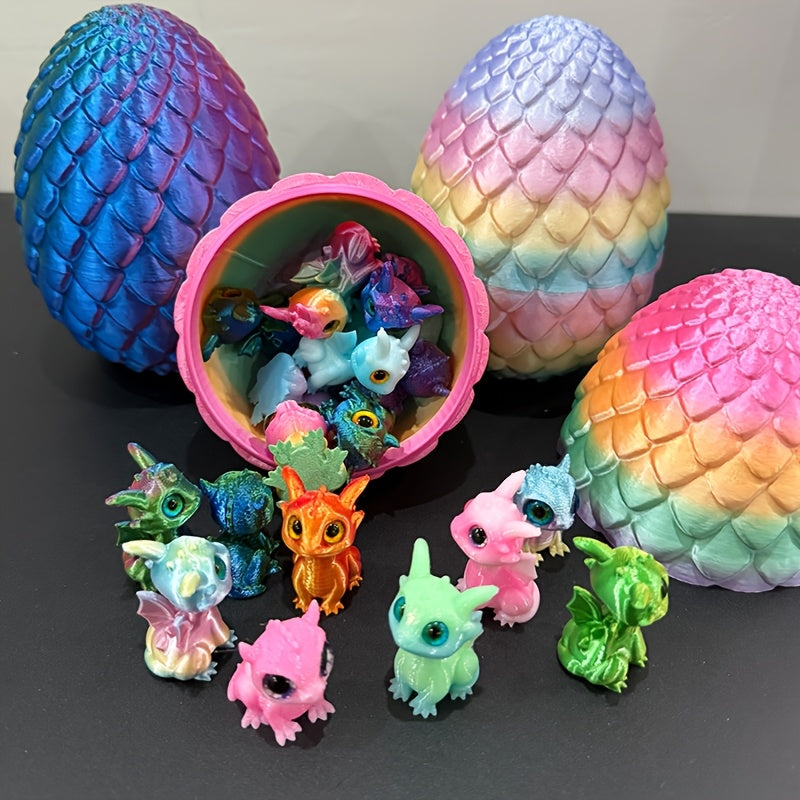 Mini Dragon Figurine Collection with One Dragon Egg, 20 3D Printed Dragons in Gradient Colors for Fantasy Desktop Decor, Party Displays and Collector Gifts