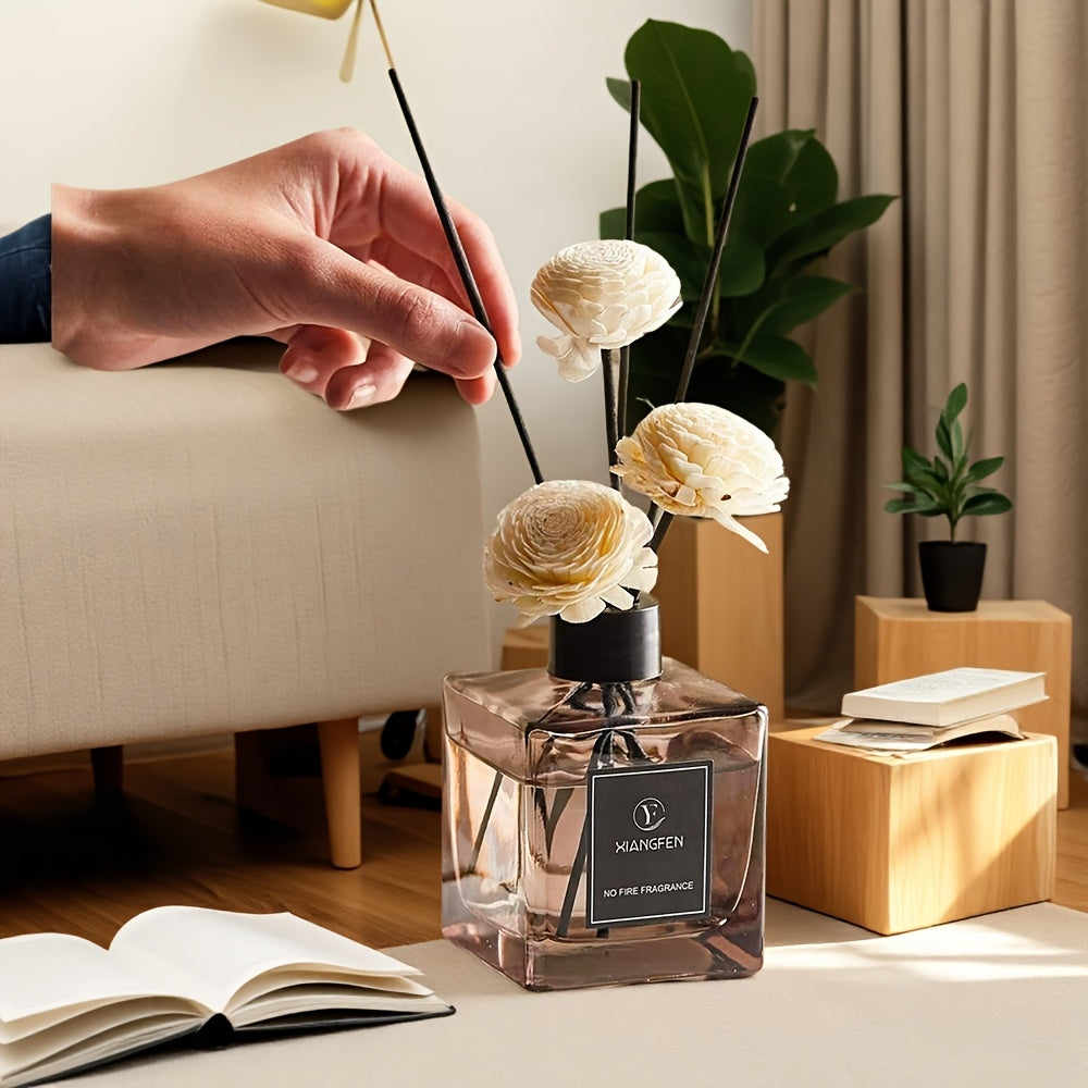 No Fire Fragrance - 1.69oz Elegant Black Glass Diffuser with White Roses, Air Freshener for Home Decor, Bedroom, Bathroom, And Office, Ideal Christmas Gift, Office Fragrance | Elegant Diffuser | Durable Scent, Bathroom Decor, Reed Diffuser Oils