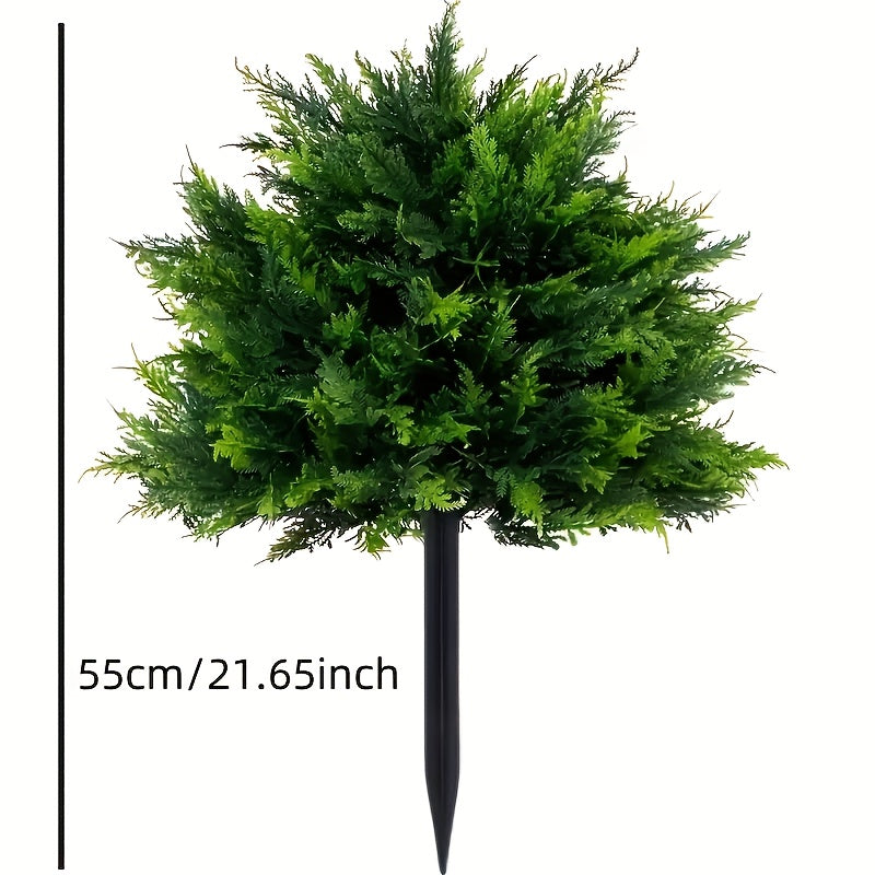3 Large Artificial Cedar Shrubs with Ground Spikes, UV-Resistant Faux Cypress/Pine Shrubs, Outdoor and Indoor Porch Garden Decoration, All-Season Holiday and Home Outdoor Decoration, Durable Plastic Artificial Greenery