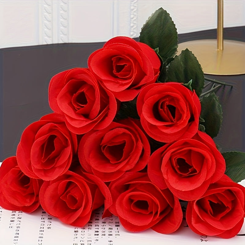 Artificial Plastic Rose Flowers, 32-Piece Mixed Color Set with 8 Red White Yellow and Blue Roses Each for Porch, Balcony, Courtyard and Indoor Decor
