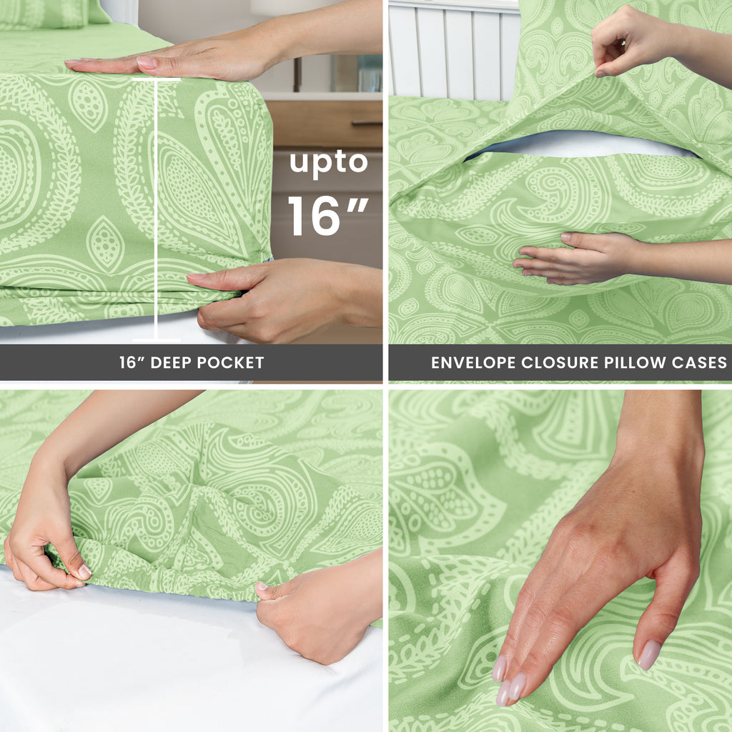 Paisley Bed Sheet Set, Soft Double Brushed Microfiber Bedding with 16-Inch Deep Pocket Fitted Sheet and Pillowcases in Six Sizes for Bedroom Comfort