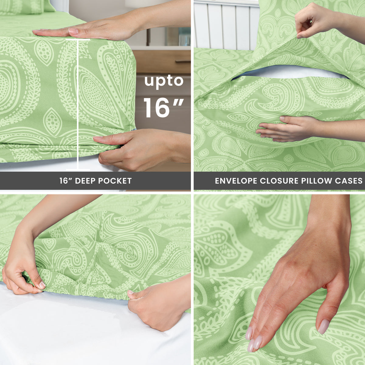 Paisley Bed Sheet Set, Soft Double Brushed Microfiber Bedding with 16-Inch Deep Pocket Fitted Sheet and Pillowcases in Six Sizes for Bedroom Comfort