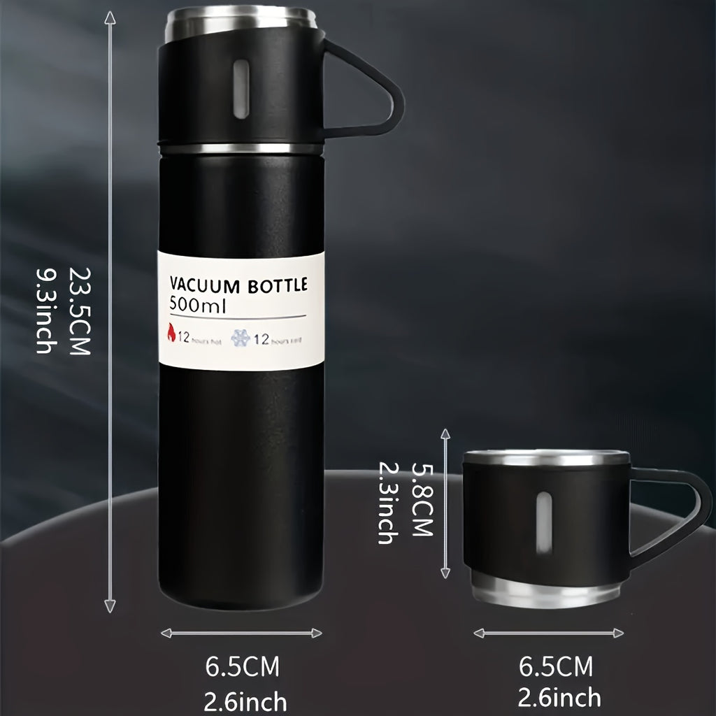 4pcs Including 3 Small Cups+1 Water Cup, Insulated Cup Set, Stainless Steel Bottle 500ml/ 16.9oz Insulated, Perfect for Hot and Cold Drinks, Perfect for Business and School Three Lid Portable Fashion Spot Business Event Gift Set Stainless