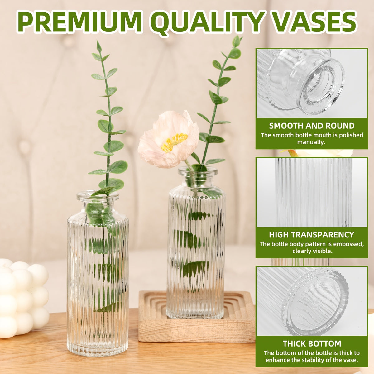12/24/36pcs Bud Vase, Modern Striped Style, Wedding Centerpieces for Tables, Mini Clear Bud Vases for Flowers, Small Flower Vases Suitable for Birthday Party, Anniversary, Wedding, Home Table Deco, Multiple Sizes, for Mother's Day
